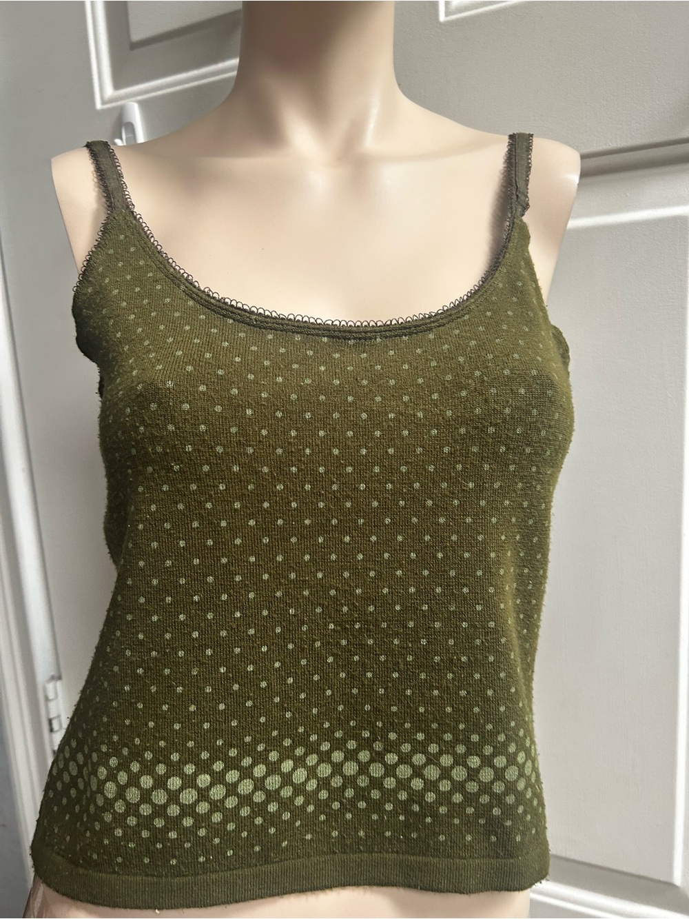 Y2K XOXO Olive Green  Green Polka Dot Knit Tank Top Sz L